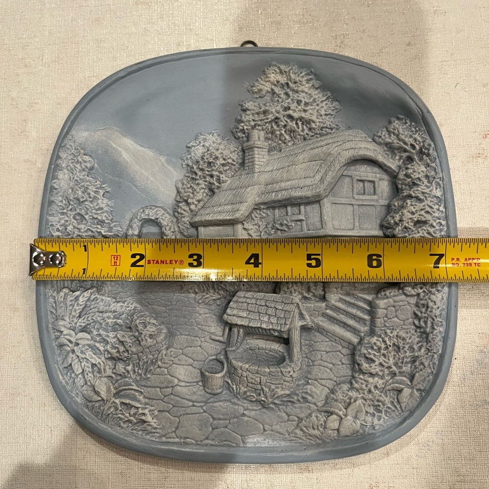 Sold Vintage blue cottage landscape dimensional chalk ware style picture. EUC! - Picture 5 of 6